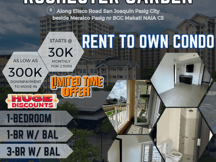 1 bedroom 2BR 3BR Rent to Own Condo in Pasig Rochester Garden near BGC Makati NAIA C5 Megamall