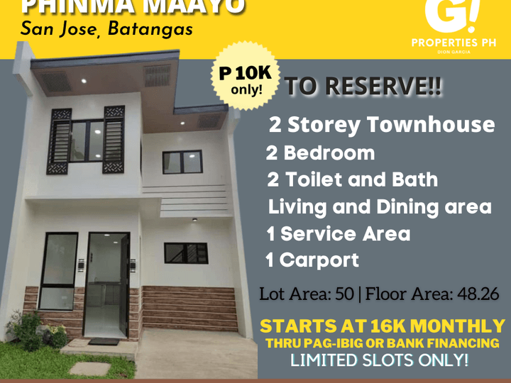 Pre-selling 2-bedroom 2 Townhouse For Sale thru Pag-IBIG in San Jose