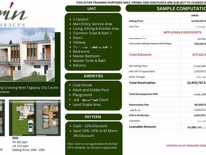 Preselling 3-bedroom Townhouse For Sale in Tagaytay Cavite: SErin Terraces Tagaytay by Avida Land
