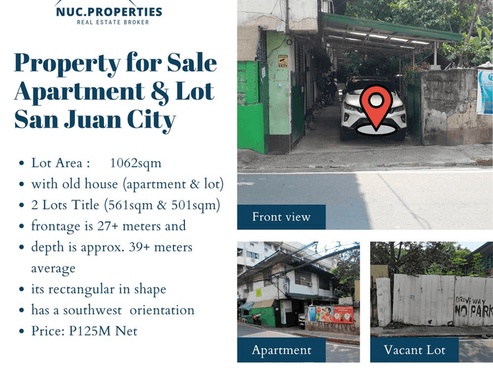 1,062 sqm Commercial Property for Sale Apartment & Lot  San Juan City