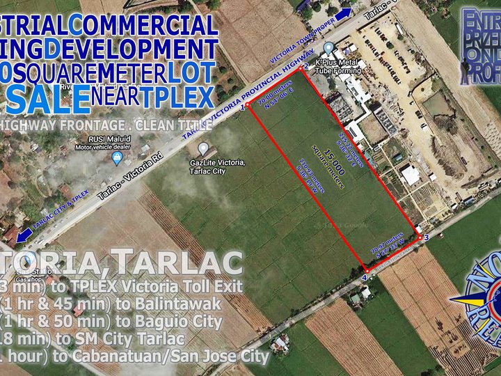 1.5 hectares Commercial Lot For Sale in Victoria Tarlac near TPLEX