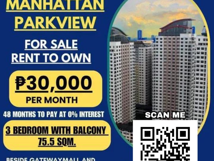 75.50 sqm 3-bedroom Condo For Sale beside Araneta Coliseum Rent to Own, Manhattan Parkview