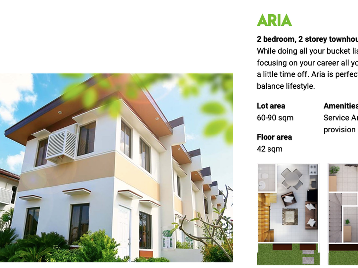 Aria Core 2-bedroom Townhouse For Sale in Idesia Dasmarinas Cavite | Bank or Home Financing