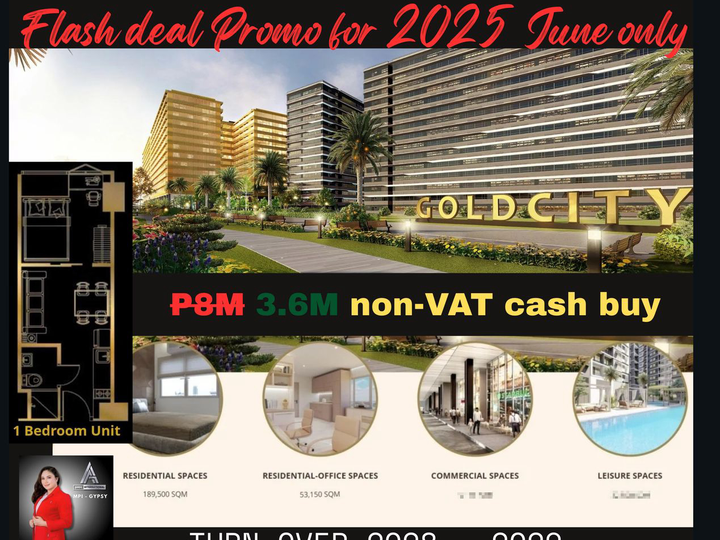 Affordable 3.6M list Price Non VAT LIMITED units promo only 1-bedroom @Gold Residences Paranaque