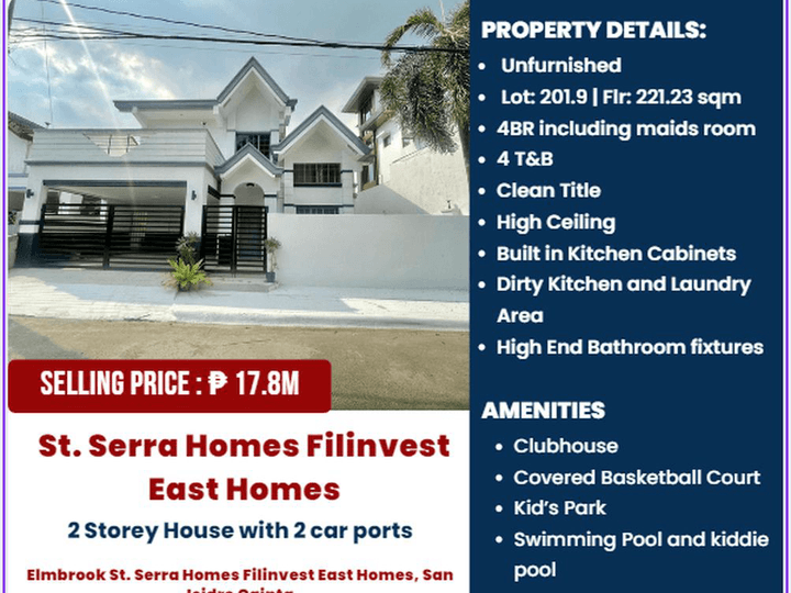FOR SALE!! PROJECT: ST. SERRA HOMES FILINVEST EAST HOMES