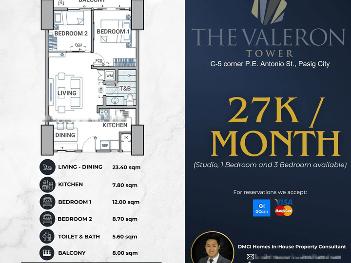 27K MONTHLY! | 65.50 sqm 2-bedroom Condo For Sale in Pasig Metro Manila by DMCI Homes