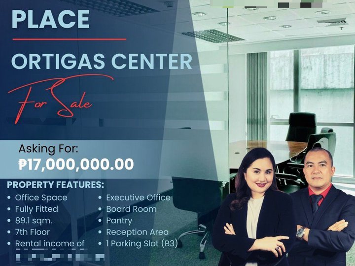 Fully Fitted 89 sqm Office Space For Sale with Parking Slot in Taipan Place, Ortigas Pasig