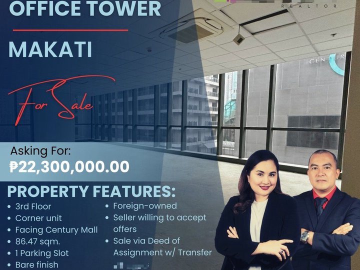 Pre-Owned Brand New Office Space For Sale with Parking Slot in Century Spire Makati