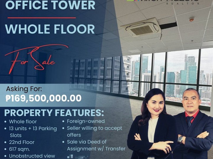 Pre-Owned 617 sqm Office Space with Parking Slots For Sale in Spire Tower Makati