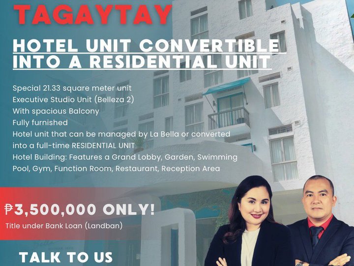 21.00 sqm Studio Condotel For Sale in La Bella Hotel in Tagaytay Cavite