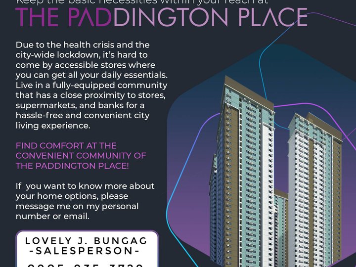 20k Reservation fee and 13k Monthly for Studio Type-PADDINGTON PLACE!
