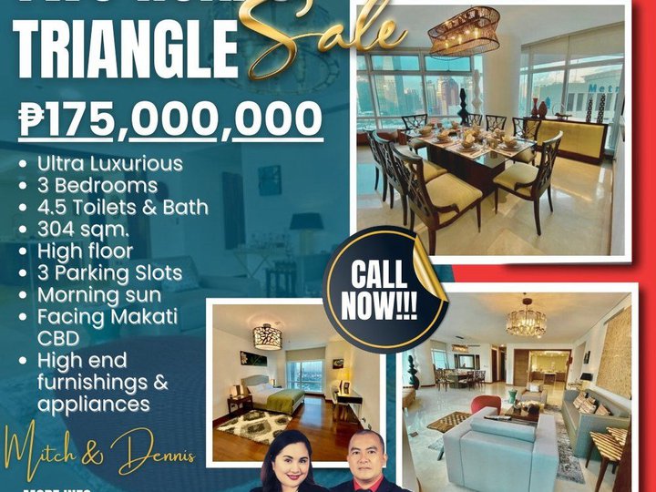 304 sqm. 3-Bedroom Luxury Condo For Sale in Two Roxas Triangle Makati