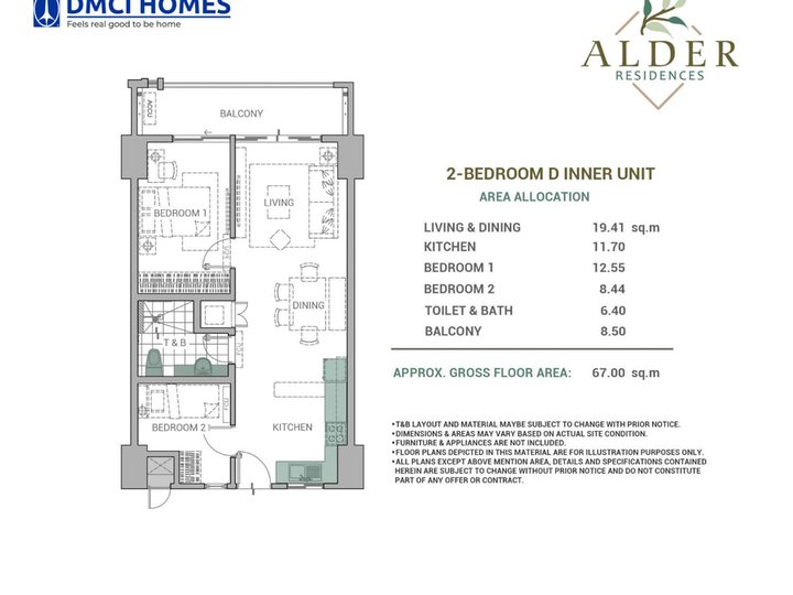 18th Floor 67 sqm 2-bedroom Condo in Alder Residences Acacia Estates near BGC Taguig