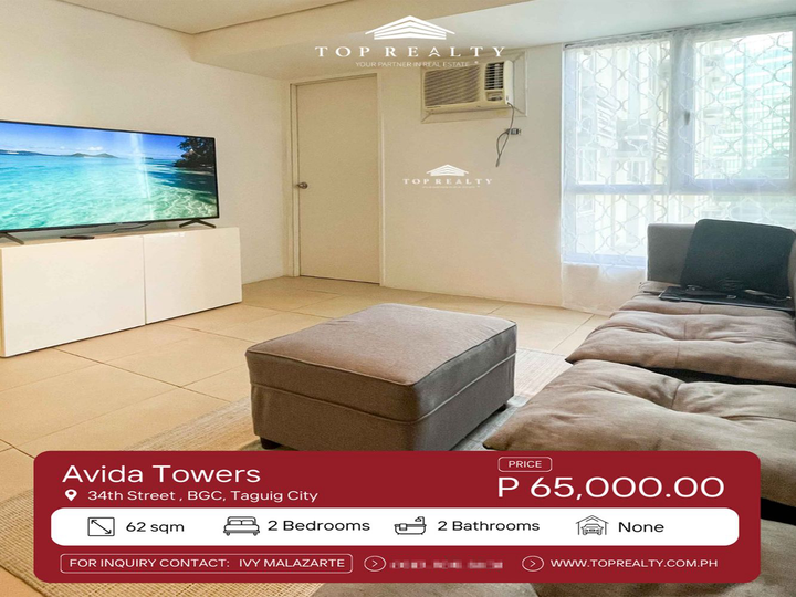 62 sqm Fully Furnished Condo for Rent in Avida Towers, Taguig City