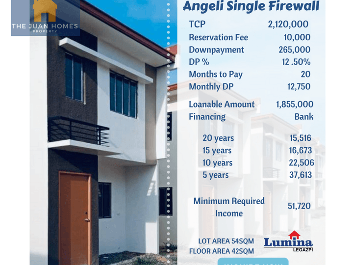 Very Affordable 3 Bedrooms Angeli Single Firewall in Lumina Legazpi