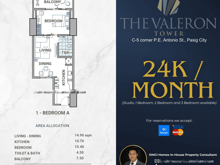 24K MONTHLY! Discounted 53.00 sqm 1-bedroom Condo For Sale in Pasig Metro Manila by DMCI Homes