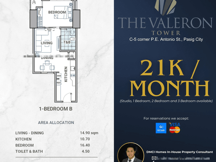 21K MONTHLY! Preselling Discounted 46.50 sqm 1-bedroom Condo For Sale in Pasig City by DMCI Homes