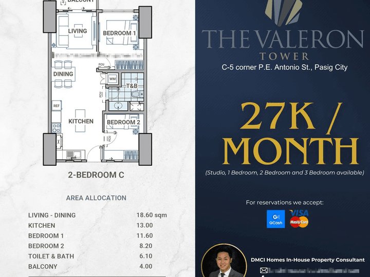 27K/MONTH! Preselling 61.50 sqm 2-bedroom Condo For Sale in Pasig Metro Manila by DMCI Homes