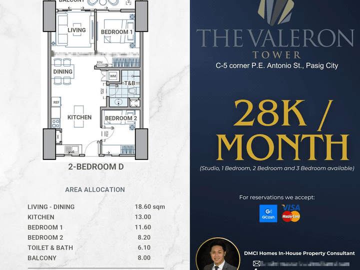 28K/MONTH Preselling Discounted 65.50 sqm 2-bedroom Condo For Sale in Pasig Metro Manila by DMCI