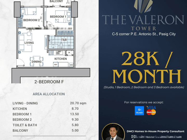 28K/MONTH Preselling 63.00 sqm 2-bedroom Condo For Sale in Pasig Metro Manila by DMCI