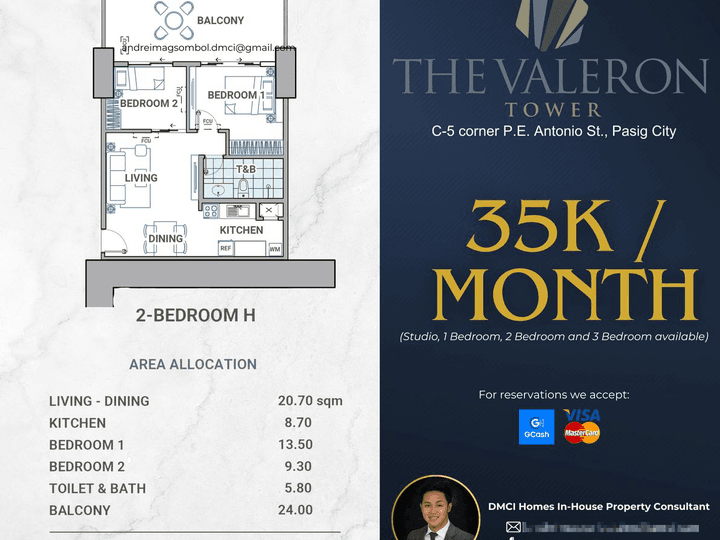 35K/MONTH Preselling Discounted 82.00 sqm 2-bedroom Condo For Sale in Pasig Metro Manila by DMCI