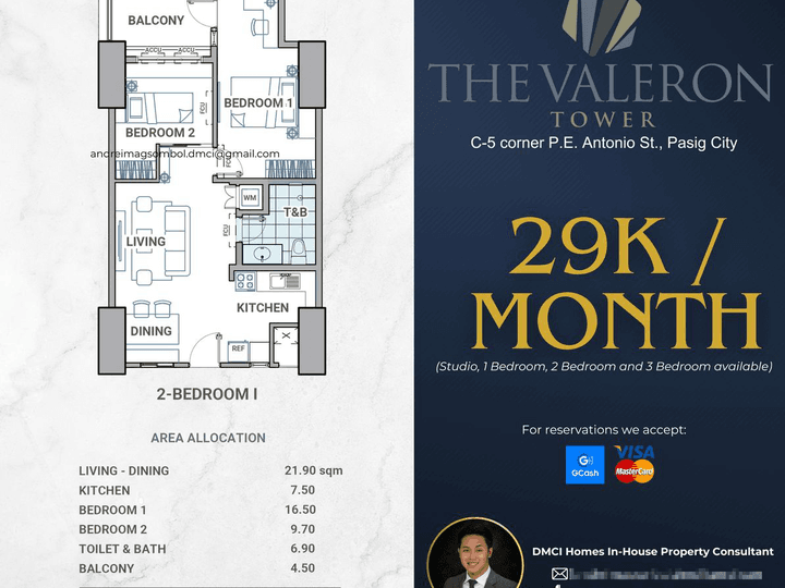 29K/MONTH Discounted 67.00 sqm 2-bedroom Condo For Sale in Pasig along c5 by DMCI Homes