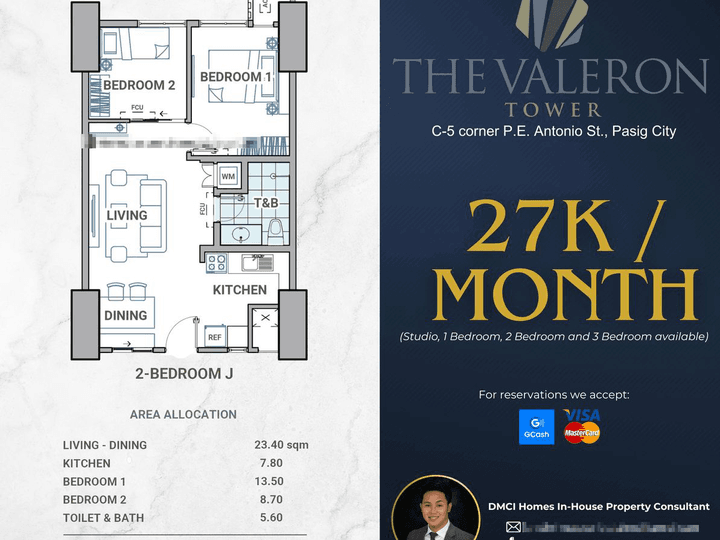 27K/MONTH Preselling Discounted 59.00 sqm 2-bedroom Condo For Sale in Pasig Metro Manila by DMCI