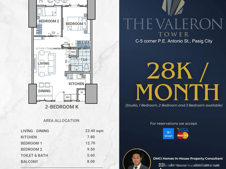 28K/Month Preselling Discounted 67.00 sqm 2-bedroom Condo For Sale in Pasig Metro Manila by DMCI