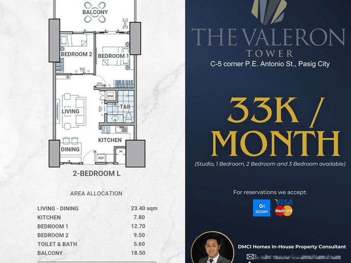 33K/MONTH Discounted 77.50 sqm 2-bedroom Condo For Sale in Pasig Metro Manila by DMCI