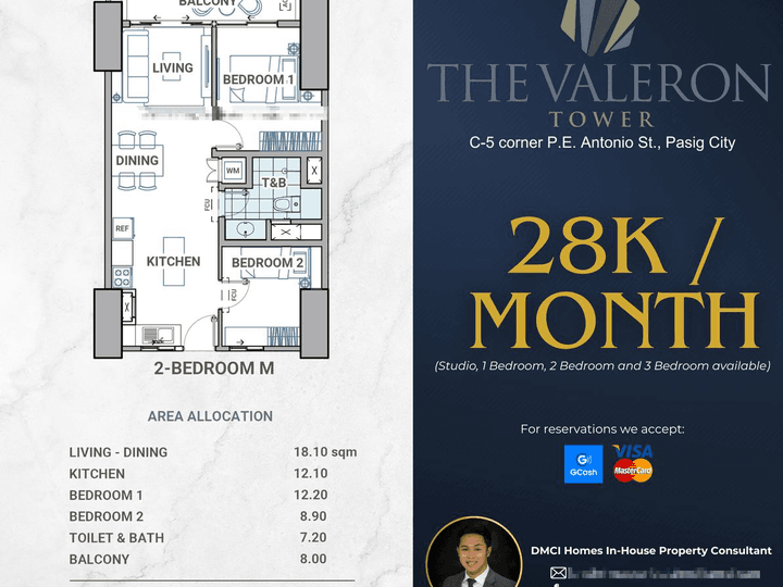 28K/MONTH Discounted 66.50 sqm 2-bedroom Condo For Sale in Pasig Metro Manila by DMCI