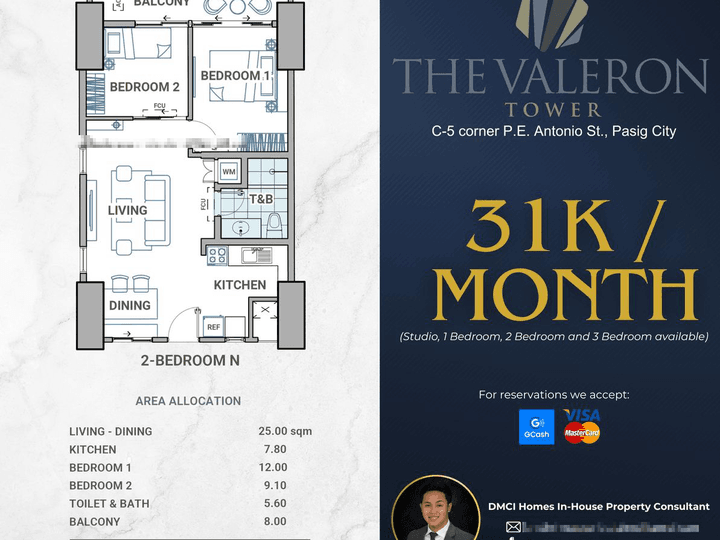 31K/MONTH Preselling Discounted 67.50 sqm 2-bedroom Condo For Sale in Pasig Metro Manila by DMCI