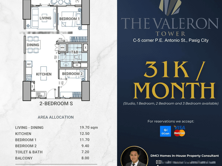 31K/MONTH Preselling Discounted 68.50 sqm 2-bedroom Condo For Sale in Pasig Metro Manila