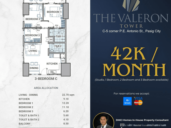 42K/Month Preselling Discounted 79.50 sqm 3-bedroom Condo For Sale in Pasig Metro Manila