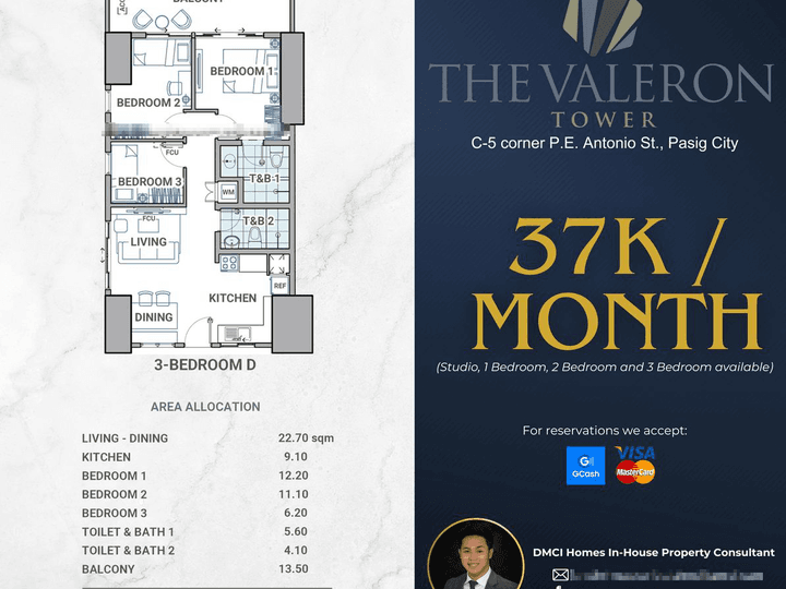 37K/Month Preselling Discounted 84.50 sqm 3-bedroom Condo For Sale in Pasig Metro Manila by DMCI