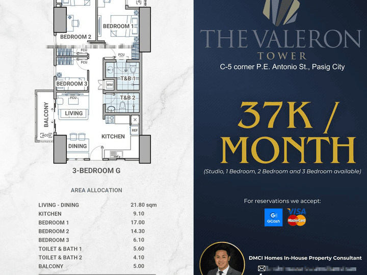 37K/Month Preselling Discounted 83.00 sqm 3-bedroom Condo For Sale in Pasig Metro Manila by DMCI