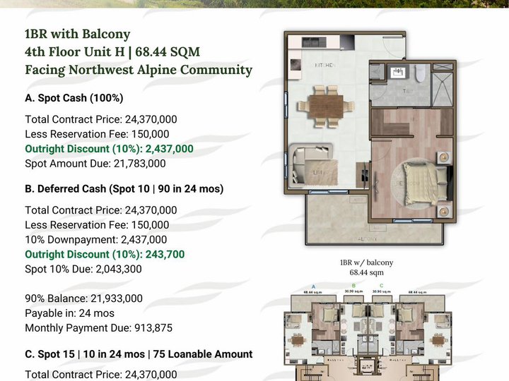 68.44 sqm 1-bedroom Condo For Sale in Tagaytay