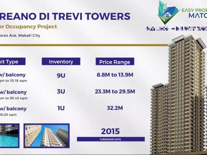 Condo for Sale Laureano Di Trevi Towers Chino Roces Makati 1Br Rent to own
