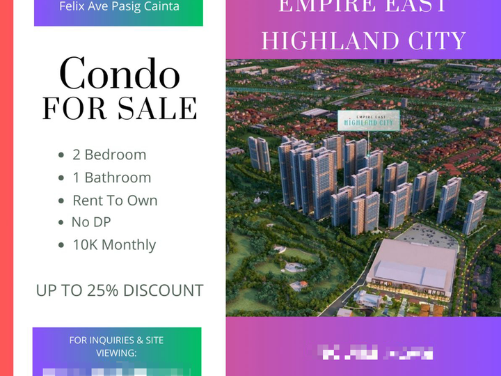 2bedroom Condo For Sale in Pasig Rent To Own No Down Payment