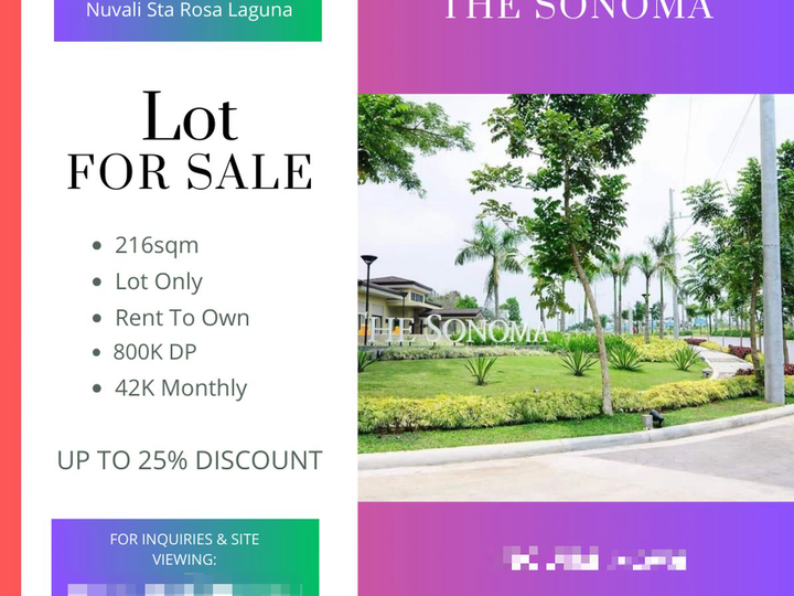 216 sqm Residential Lot For Sale in Nuvali Santa Rosa Laguna Rent To Own