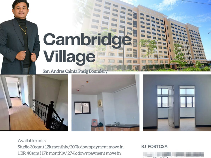 2 bedroom for sale in Cambridge Village at Pasig Cainta Boundery low DP move in agad