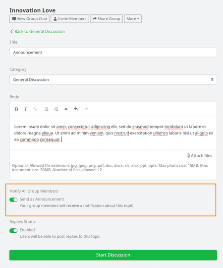 How can my members be notified when I start a discussion or topic ...