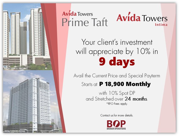 AVIDA TOWERS PRIME TAFT & INTIMA Project Updates: Price Increase Promo ...